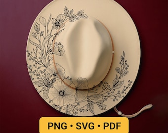 Flowers Hat Burning Design, Pyrography Stencil Hat, Laser Engraving Design, Cowgirl Hat Burning Pattern, Wide Brim Hat Burning Template