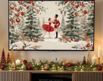 Marco de Cascanueces para TV, Ballet Bosque Invernal para TV, Marco Navideño para TV, Bailarina Navideña para Pared, Decoración Navideña Festiva