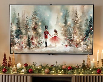Marco de Cascanueces para TV, Ballet Bosque Invernal para TV, Marco Navideño para TV, Bailarina Navideña para Pared, Decoración Navideña Festiva