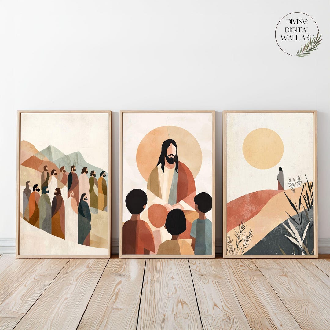 Set of 3 Jesus Prints, Jesus Teaching Wall Art, Modern Christian Art ...
