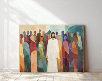 Jésus enseignant l'art mural, impression numérique, art chrétien moderne, art mural verset de la Bible, Jésus nourrit 5000 art mural imprimable, art mural biblique