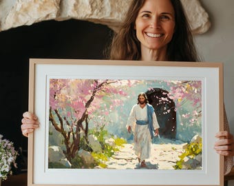 He is Risen Wall Art, Jesus Portrait, The Tomb is Empty, Easter Christian Art Printable, Easter Print, Scripture Art, Easter Bible Art