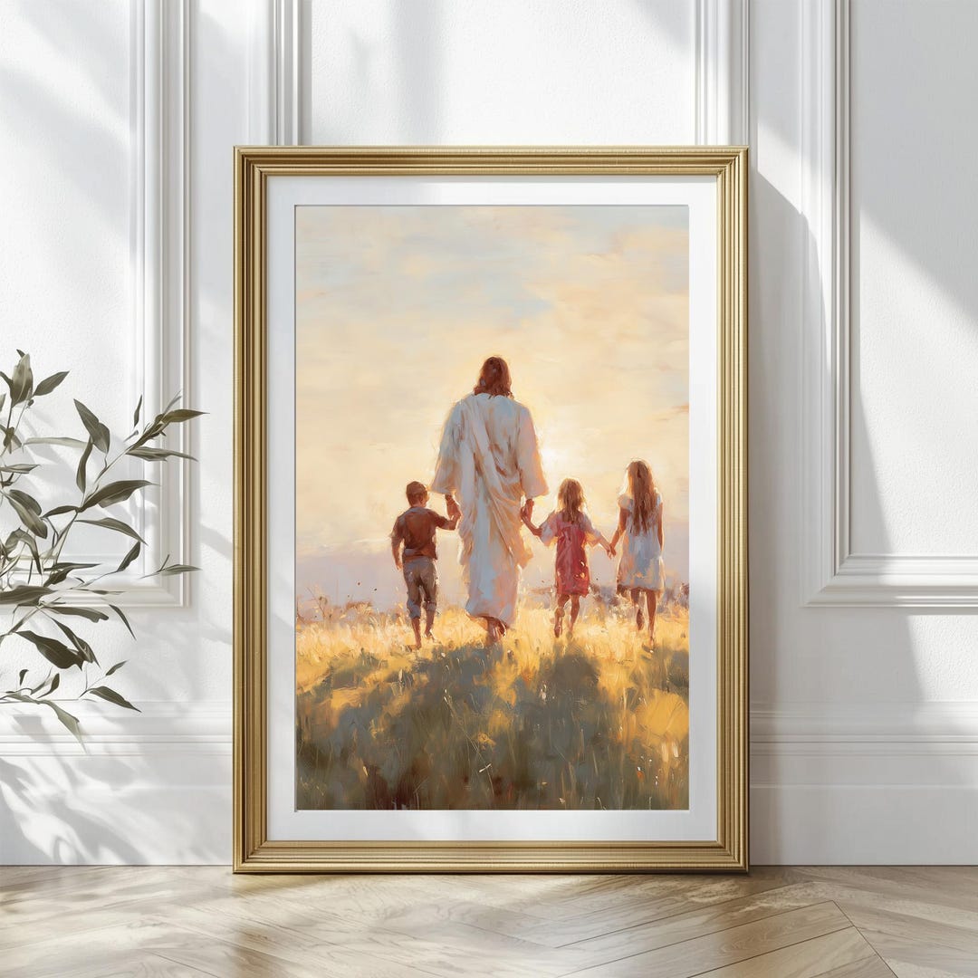 Jesus Walking With Children Wall Art, Christian Print, Jesus and Kids ...