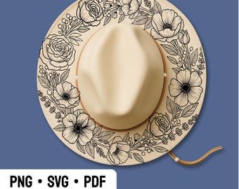 Wildflower Hat Burning Design, Pyrography Stencil Hat, Laser Engraving Design, Cowgirl Hat Burning Pattern, Wide Brim Hat Burning Template