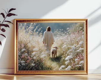 Jezus verlaat de 99 christelijke muurdecoratie, printbaar, digitale download, De verloren schapen kunst, Jezus de goede herder, geloof kunst, Bijbelvers