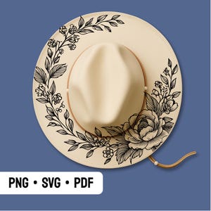 Peony Hat Burning Design, Pyrography Stencil Hat, Laser Engraving Design, Cowgirl Hat Burning Pattern, Wide Brim Hat Burning Template