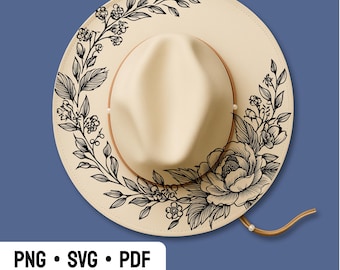 Peony Hat Burning Design, Pyrography Stencil Hat, Laser Engraving Design, Cowgirl Hat Burning Pattern, Wide Brim Hat Burning Template