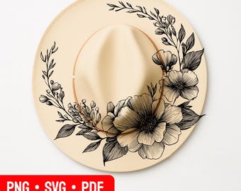 Flower Hat Burning Design, Pyrography Stencil Hat, Laser Engraving Design, Cowgirl Hat Burning Stencil, Wide Brim Hat Burning Template