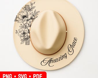 Diseño de sombrero Amazing Grace para quemar, plantilla de pirograbado para sombrero, diseño de grabado láser, patrón de sombrero de vaquera para quemar, plantilla de sombrero de ala ancha para quemar
