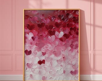 Valentijnsdag rood roze hart print, Valentijnsdag kunst aan de muur, liefde appartement decor, romantische kunst aan de muur, inrichting coquette kamer