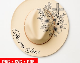 Diseño de sombrero Amazing Grace para quemar, plantilla de pirograbado para sombrero, diseño de grabado láser, patrón de sombrero de vaquera para quemar, plantilla de sombrero de ala ancha para quemar