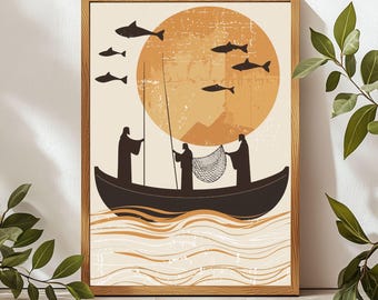 Fisher of Men Wall Art - Matthew 4:19 Bible Verse Print - Modern Christian Boho Decor - Fishers of Men Poster - Digital Download
