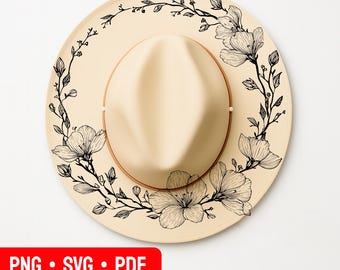 Flower Hat Burning Design, Pyrography Stencil Hat, Laser Engraving Design, Cowgirl Hat Burning Stencil, Wide Brim Hat Burning Template