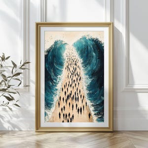 Moses Parting the Red Sea Christian wall art, DIGITAL PRINT, Bible art, Crossing the Red Sea art print, Modern Christian, Scripture Print