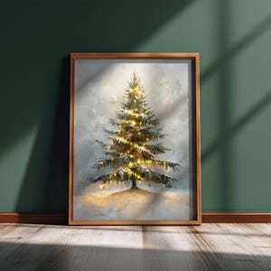 Vintage Moody Christmas Tree Print, Christmas Decor Printable Wall Art, Moody Natural Antique Holiday Winter Evergreen Tree Large Painting