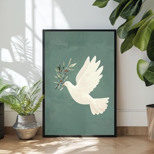 Dove with Olive Branch Poster, Holy Spirit Wall Art, Christian Kids Room Nursery decor, Bible verse wall Art, Christian Nursery Wall Art