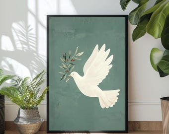 Dove with Olive Branch Poster, Holy Spirit Wall Art, Christian Kids Room Nursery decor, Bible verse wall Art, Christian Nursery Wall Art