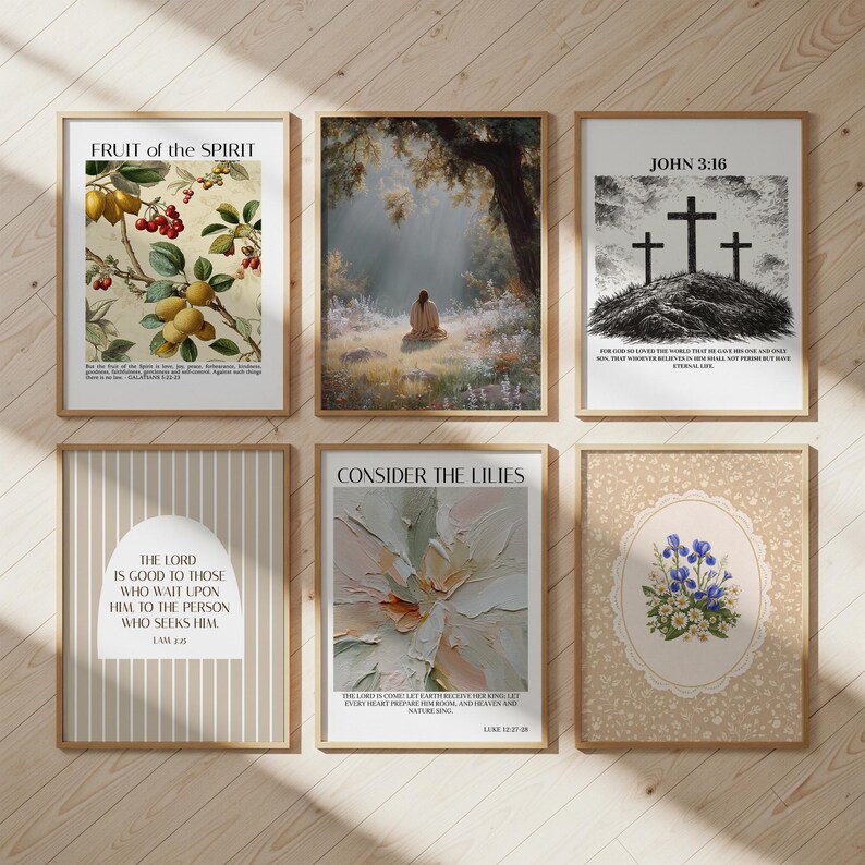 Christian Wall Art Set of 6, Easter Decor Print, Bible Verse Wall Art ...