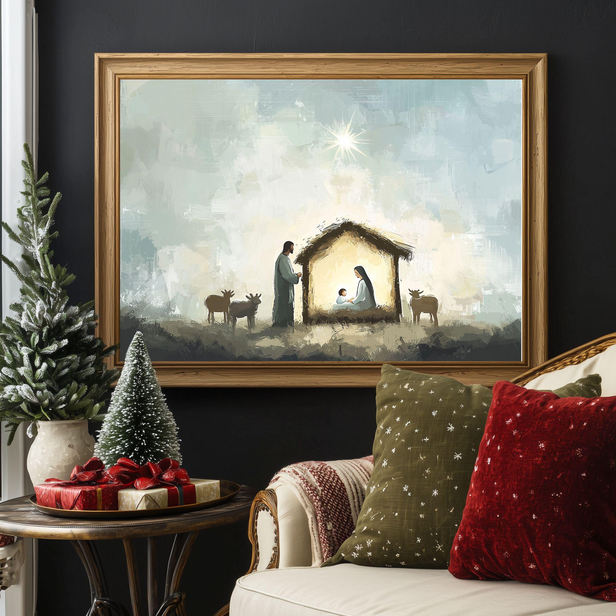 キリスト降誕のアートプリント、イエス誕生の壁画、キリスト教の壁画