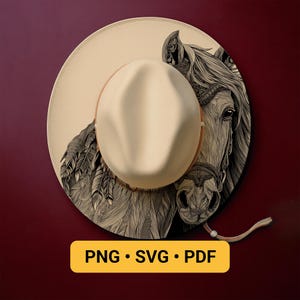 Hat Engraving Design, READY TO PRINT, Indian Horse Hat Burning Stencil, Wide Brim Hat Burning Template, Western Laser Pyrography Design