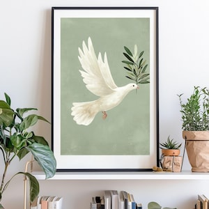 Holy Spirit Wall Art Poster, Christian Kids Room Nursery decor, Bible verse wall Art, Dove Olive Branch Painting, Christian Nursery Wall Art