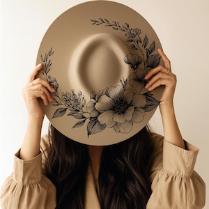 Set of 9 Hat Burning Design, Flower Pyrography Stencil Hat, Laser Engraving Design, Hat Burning Stencil, Wide Brim Hat Burning Template image 7