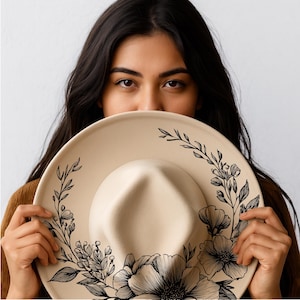 Set of 9 Hat Burning Design, Flower Pyrography Stencil Hat, Laser Engraving Design, Hat Burning Stencil, Wide Brim Hat Burning Template image 4