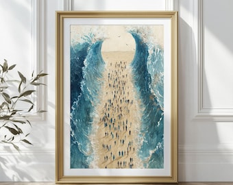 Moses Parting the Red Sea, Christian painting, Jesus wall art, DIGITAL PRINT, Bible art, Crossing the Red Sea art print, Scripture Wall Art