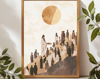 Jésus nourrit les 5000 oeuvres d'art murales, impression numérique, oeuvre d'art imprimable de Jésus, art biblique, art mural biblique, affiche de versets bibliques, mur d'art chrétien