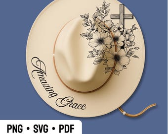 Hat Engraving Design for Cowboy Hat, Bible Verse Hat Burning Stencil, Wide Brim Hat Burning Template, Cross and Rose Laser Pyrography Design