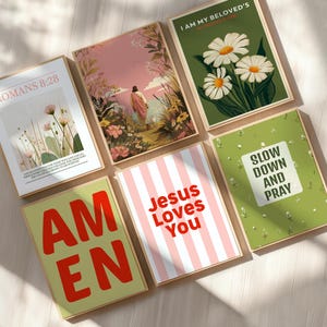 Trendy Christian Wall Art Bundle Set of 6 Scripture Wall Art, Eclectic Christian Print, Preppy Posters, Christian Maximalist Home Decor