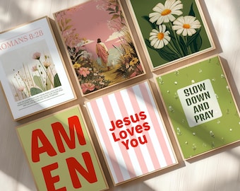 Trendy Christian Wall Art Bundle Set of 6 Scripture Wall Art, Eclectic Christian Print, Preppy Posters, Christian Maximalist Home Decor