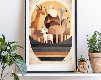 Noah's Ark Wall Art, Modern Christian, Bible Art Printable Artwork, Kids Room Wall Art, Children Nursery Decor, Christian Print, Bible Verse