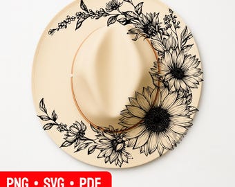 Sunflower Hat Burning Design, Pyrography Stencil Hat, Laser Engraving Design, Cowgirl Hat Burning Stencil, Wide Brim Hat Burning Template