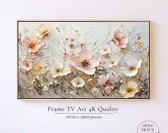 Flower Painting Frame TV Art, Samsung Frame TV Art, Spring Wildflowers Country Frame TV,  Vintage Frame tv, Botanical tv Art Screensaver