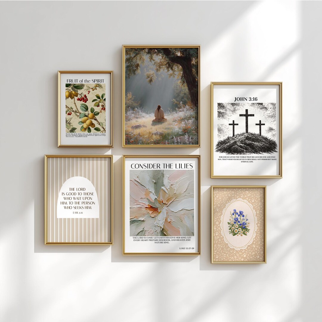 Christian Wall Art Set of 6, Easter Decor Print, Bible Verse Wall Art ...