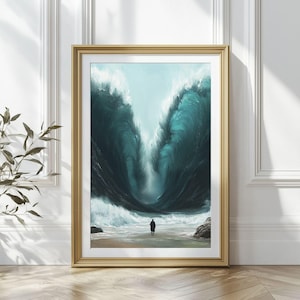 Moses Parting the Red Sea, Christian painting, Jesus wall art, DIGITAL PRINT, Bible art, Crossing the Red Sea art print, Scripture Wall Art