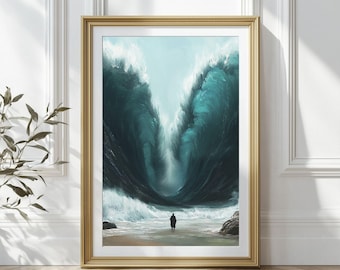 Moses Parting the Red Sea, Christian painting, Jesus wall art, DIGITAL PRINT, Bible art, Crossing the Red Sea art print, Scripture Wall Art