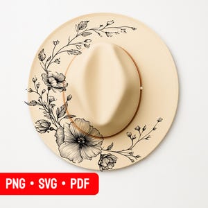 Flower Hat Burning Design, Pyrography Stencil Hat, Laser Engraving Design, Cowgirl Hat Burning Stencil, Wide Brim Hat Burning Template