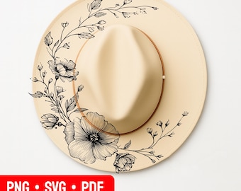 Flower Hat Burning Design, Pyrography Stencil Hat, Laser Engraving Design, Cowgirl Hat Burning Stencil, Wide Brim Hat Burning Template