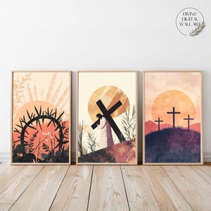 Set of 3 Jesus Art Prints, He is Risen Wall Art, Modern Christian Art, Bible art, Jesus Wall Art Painting, Christian Printable, Jesus Print