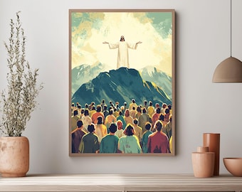 Jésus nourrit les 5000 oeuvres d'art murales, impression numérique, oeuvre d'art imprimable de Jésus, art biblique, art mural biblique, affiche de versets bibliques, mur d'art chrétien