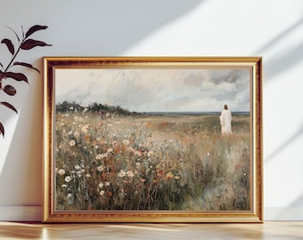 Christ Among the wildflowers, Christian Wall Art, Jesus Print, Bible Art, Christian Artwork Decor, Bible Verse Wall Art, Jesus Leaves the 99