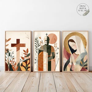 Set of 3 Bible Verse, Jesus Prints Bundle, Mary Wall Art, Modern Christian Art, Cross Boho Bible art, Jesus Art Print, Christian Prints