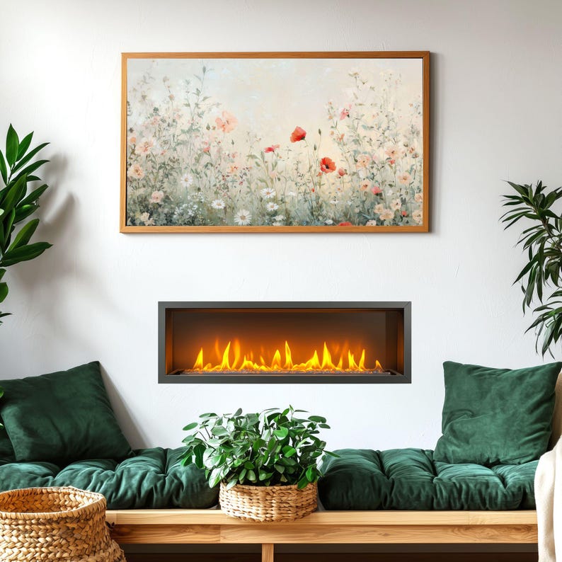 Country Spring Landscape Frame TV Art, Spring Wildflowers Oil Painting ...