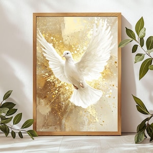 Christian Dove Wall Art, Pentecost Holy Spirit Artwork, Christian Art Wall, Christian Printable, Bible Verse, Dove Painting, Religious Decor
