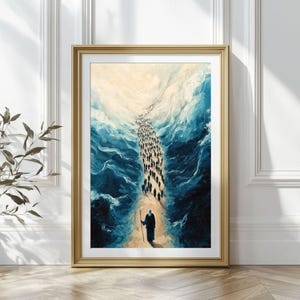 Moses Parting the Red Sea Christian wall art, DIGITAL PRINT, Bible art, Crossing the Red Sea art print, Modern Christian, Scripture Print