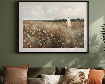 Christ Among the wildflowers, Christian Wall Art, Jesus Print, Bible Art, Christian Artwork Decor, Bible Verse Wall Art, Jesus Leaves the 99