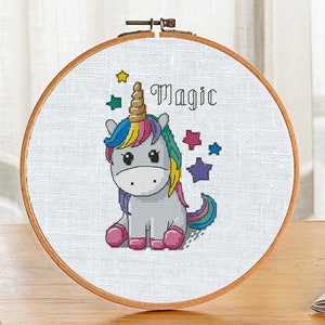 Unicorn Cross Stitch Pattern PDF, Magic Unicorn Pattern PDF, Embroidery Pattern, Digital Download, Modern cross stitch, Embroidery Design