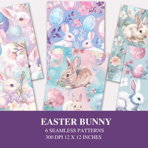Osterhase & Eier Musterdesign, Süße Häschen, Pastell Blau Rosa Floral Digital Papier, druckbares Scrapbook Bundle, sich wiederholen, Basteln